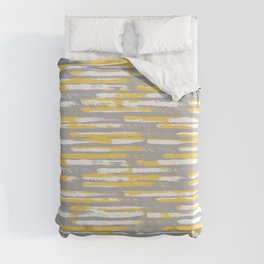 Colorful Stripes, Abstract Art, Yellow and Gray Duvet Cover
