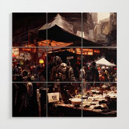 Post-Apocalyptic street market Wood Wall Art