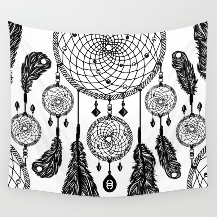 Dreamcatcher (Black & White) Wall Tapestry