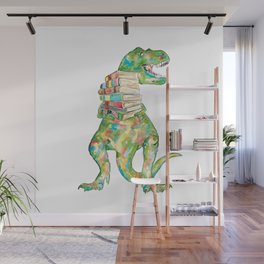 Gig dino trex reading book library Painting Wall Poster Watercolor Wall Mural