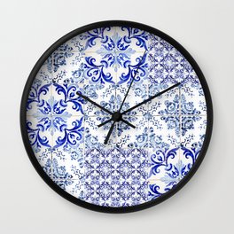 Azulejo VIII - Portuguese hand painted blue tiles - Travel photography by Ingrid Beddoes Wall Clock