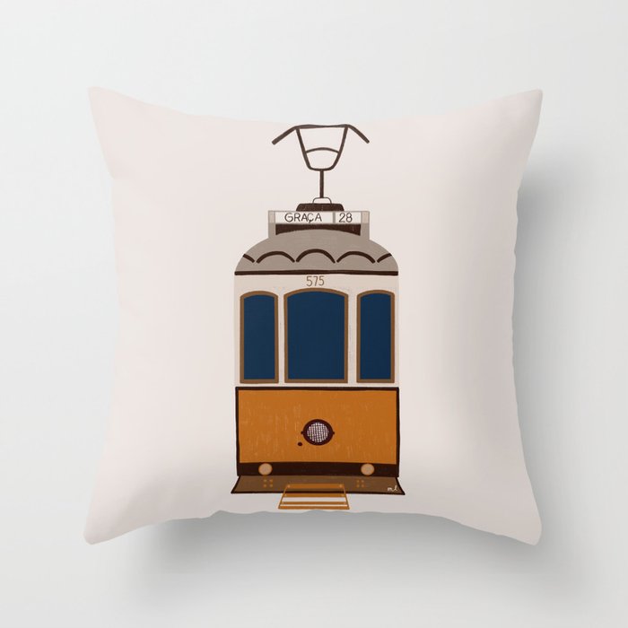Lisbon's Yellow Tram Throw Pillow