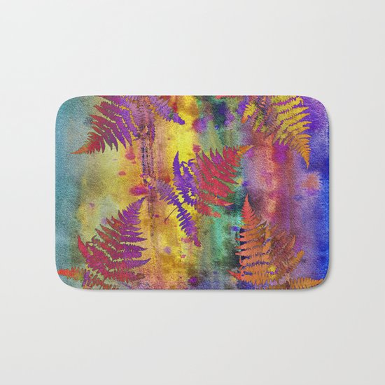 Colorful Fern Leaves QW Bath Mat