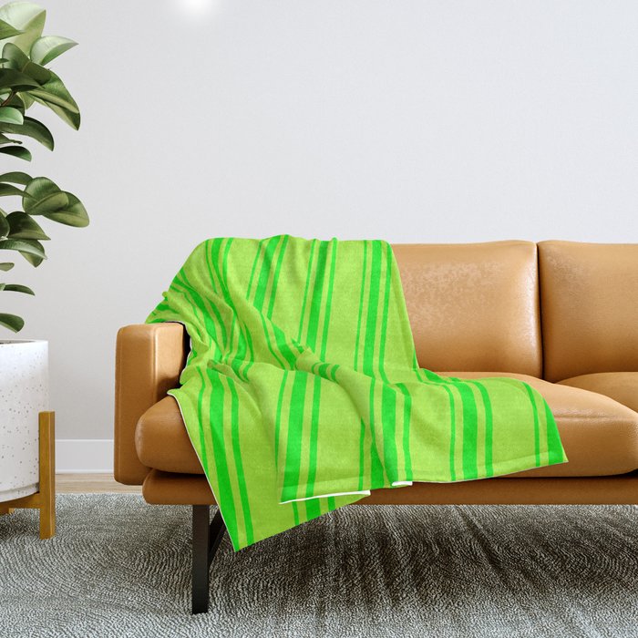 Light Green and Lime Colored Striped Pattern Throw Blanket