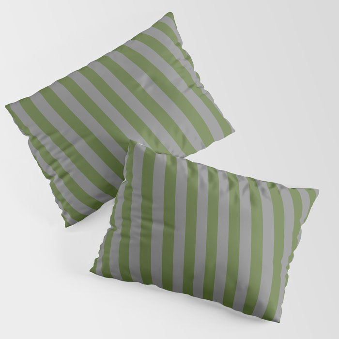 Dark Olive Green & Grey Colored Lined Pattern Pillow Sham