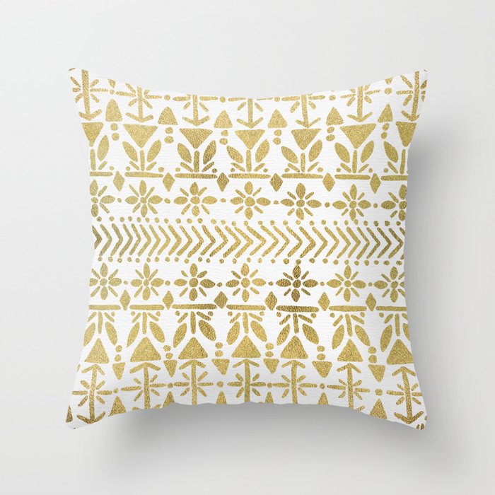 Norwegian Pattern – Gold on White Throw Pillow