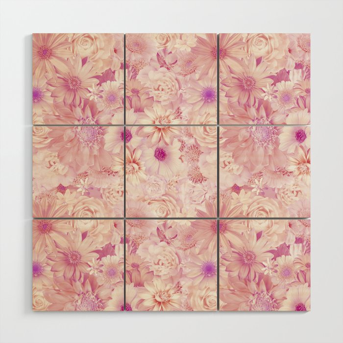 rouge pink floral bouquet aesthetic assemblage Wood Wall Art