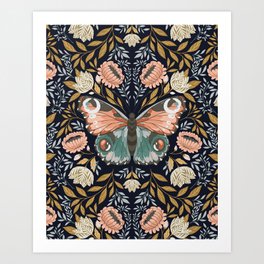 William Morris Inspired Butterfly Pattern - Midnight Garden Art Print