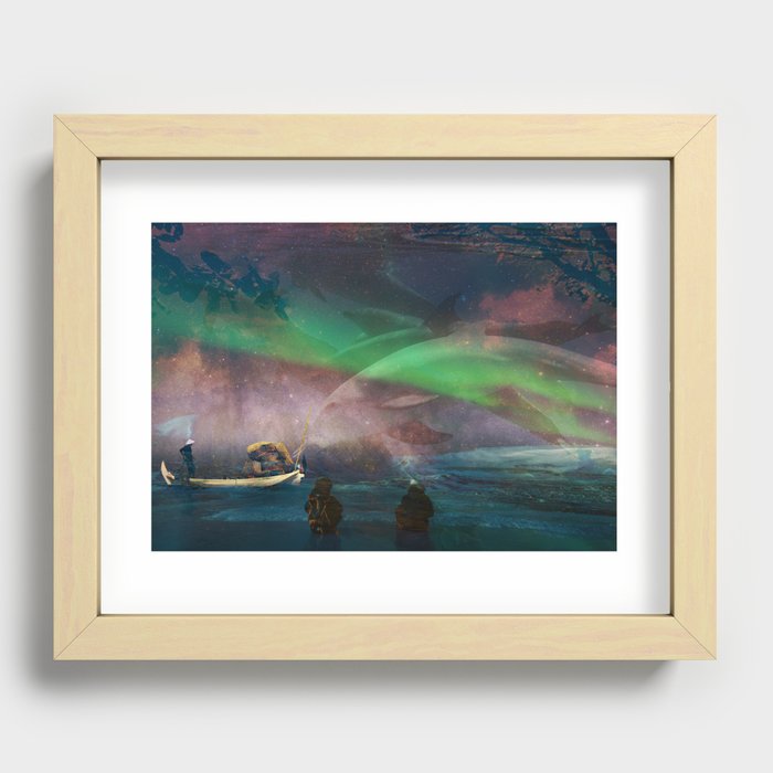 Surreal Dolphin Aurora Scene Collage Recessed Framed Print