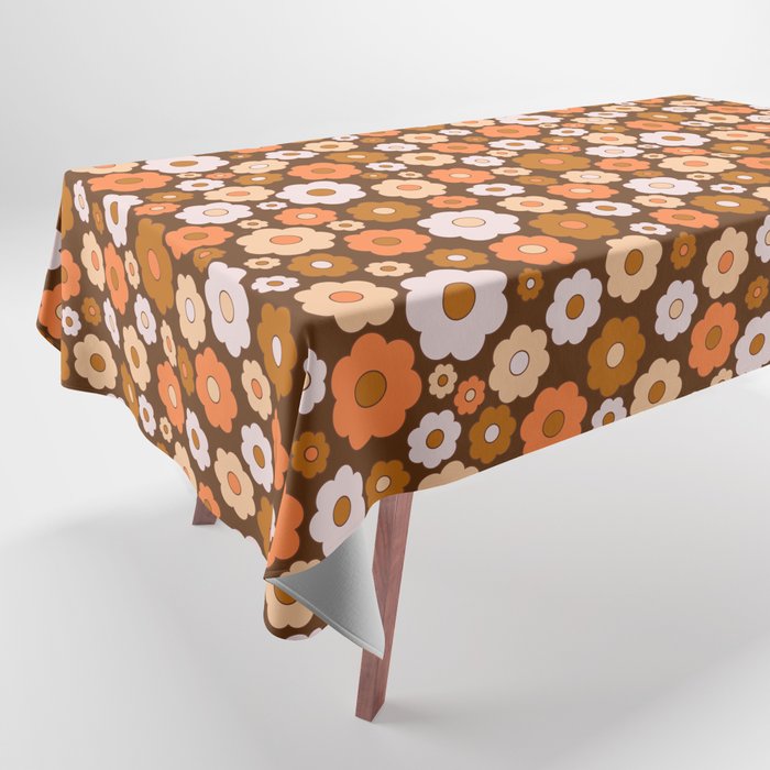 Vintage Retro Ditsy Flower Pattern-Brown Tablecloth