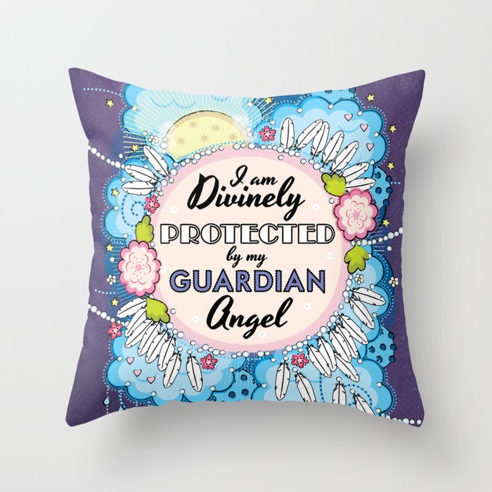 I am Divinely Protected by my Guardian Angel - Affirmation Throw Pillow