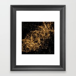 Shiny golden dots connected lines on black Framed Art Print