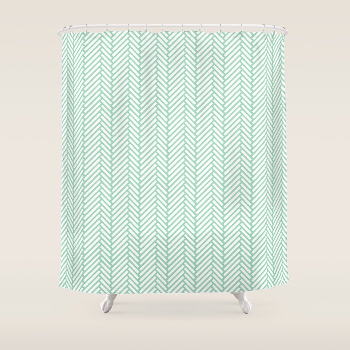 Herringbone Mint Shower Curtain by Emeline Society6