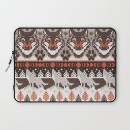 Fair isle knitting grey wolf // oak and taupe brown wolves orange moons and pine trees Laptop Sleeve