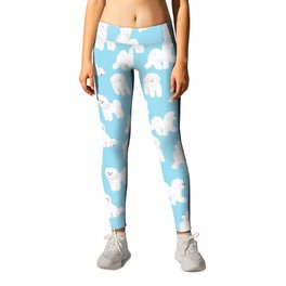 Bichon Frise Pattern (Blue Background) Leggings