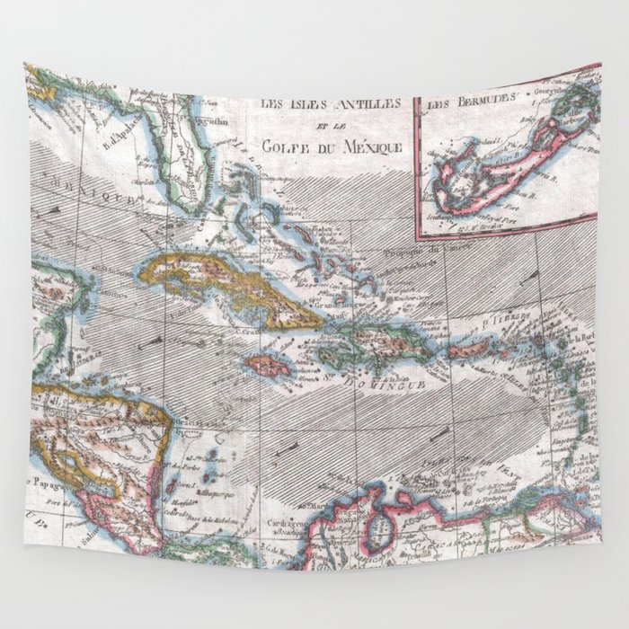 Vintage Map of The Caribbean (1780) Wall Tapestry by BravuraMedia 