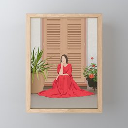 Woman in poppy red dress, boho art Framed Mini Art Print