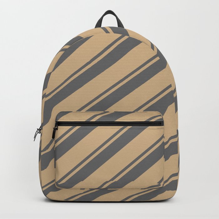 Dim Gray & Tan Colored Lined Pattern Backpack