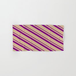[ Thumbnail: Purple & Tan Colored Lines Pattern Hand & Bath Towel ]