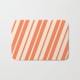 [ Thumbnail: Coral & Beige Colored Pattern of Stripes Bath Mat ]