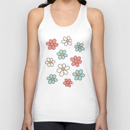 Happy Daisy Pattern, Cute and Fun Smiling Colorful Daisies Unisex Tank Top