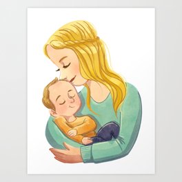 Mother with baby (blonde long hair) Art Print