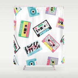 Seamless pattern with audio tapes in retro 80s style 3 Shower Curtain