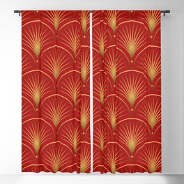 Art Deco Christmas Red Gold Shimmer Pattern Blackout Curtain