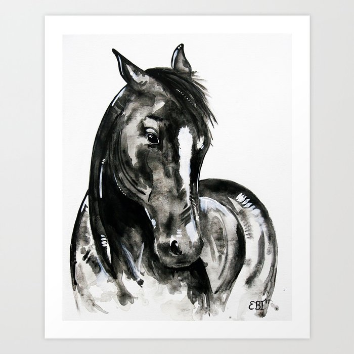 Play Of Light Black And White Horse Painting Art Print By Evei