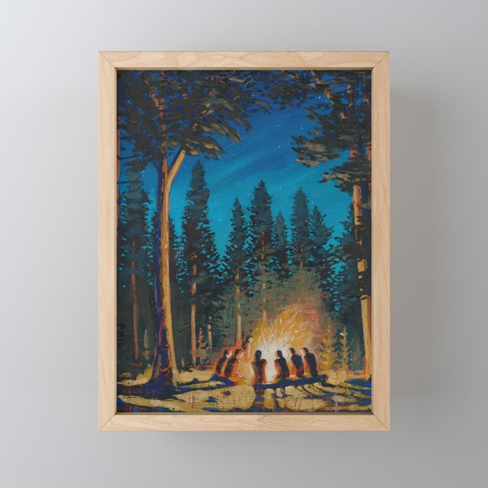 campfire gathering Framed Mini Art Print