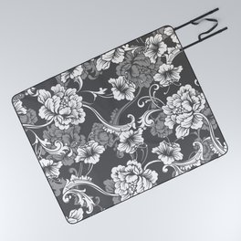 Elegant Gray and White Baroque Floral Picnic Blanket