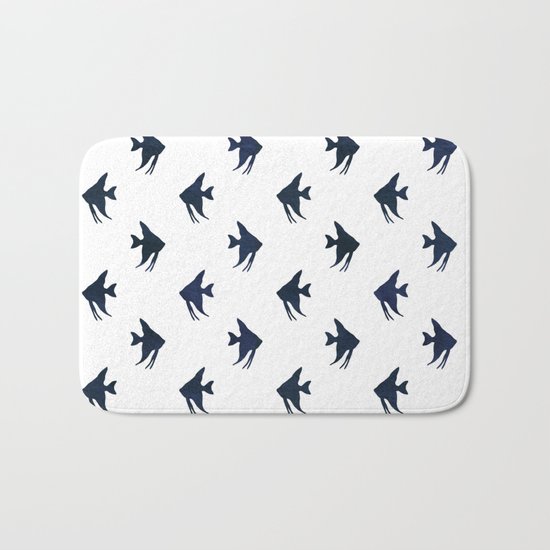Navy blue and white maritime sea fish animal pattern on #Society6 Bath Mat