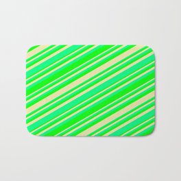 [ Thumbnail: Green, Lime, and Pale Goldenrod Colored Pattern of Stripes Bath Mat ]