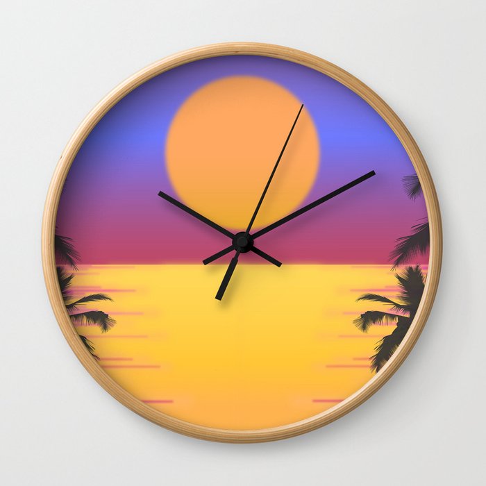 Miami Sunset Retro Tropical Vacation Wall Clock
