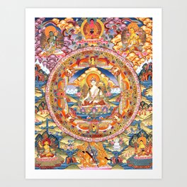 White Tara Mandala Buddhist Thangka Art Print