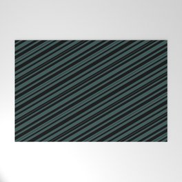 [ Thumbnail: Black and Dark Slate Gray Colored Pattern of Stripes Welcome Mat ]