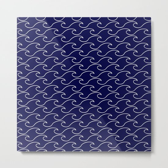 sea waves - white on darkblue pattern - Martitime Design Metal Print