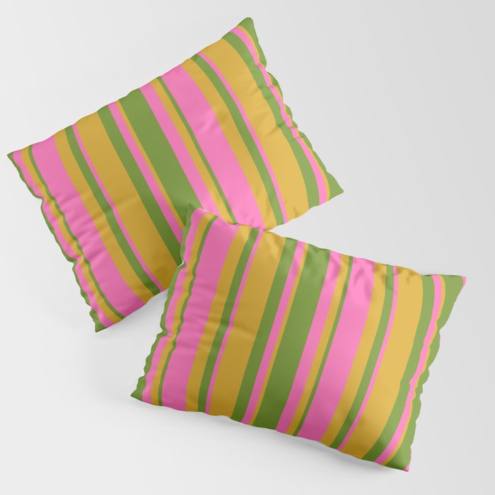 Green, Goldenrod & Hot Pink Colored Lined Pattern Pillow Sham