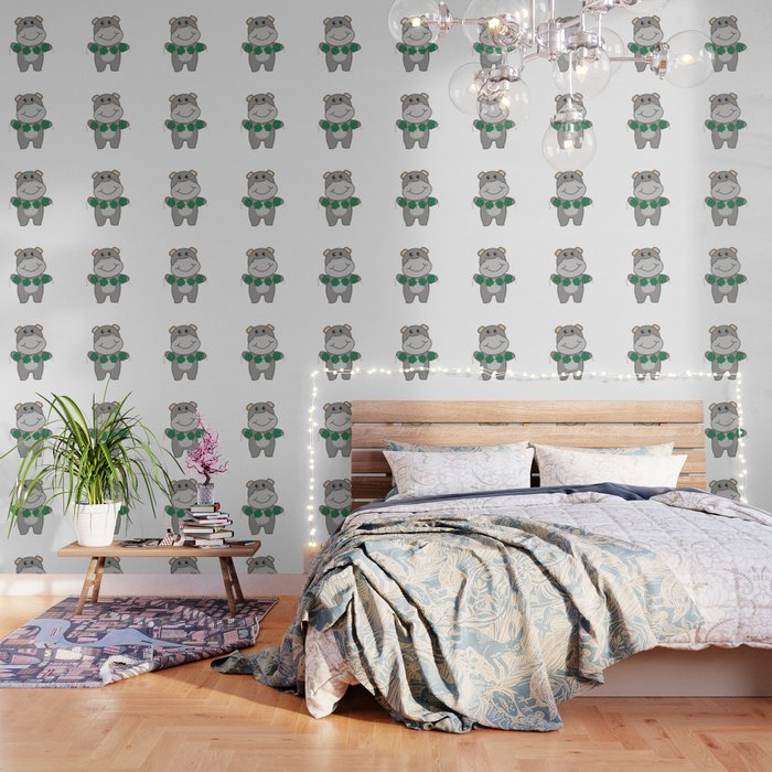 Hippo With Shamrocks Cute Animals For Luck Wallpaper