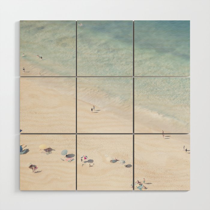 Summer Seaside Beach Print - Aerial Ocean Crowded Beach Sea photography by Ingrid Beddoes Wood Wall Art