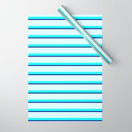 [ Thumbnail: Cyan, Dark Blue, and Light Cyan Colored Stripes Pattern Wrapping Paper ]