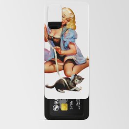 Sexy Blond Vintage Pinup Playing With a Cute Puppy Cat Android Card Case