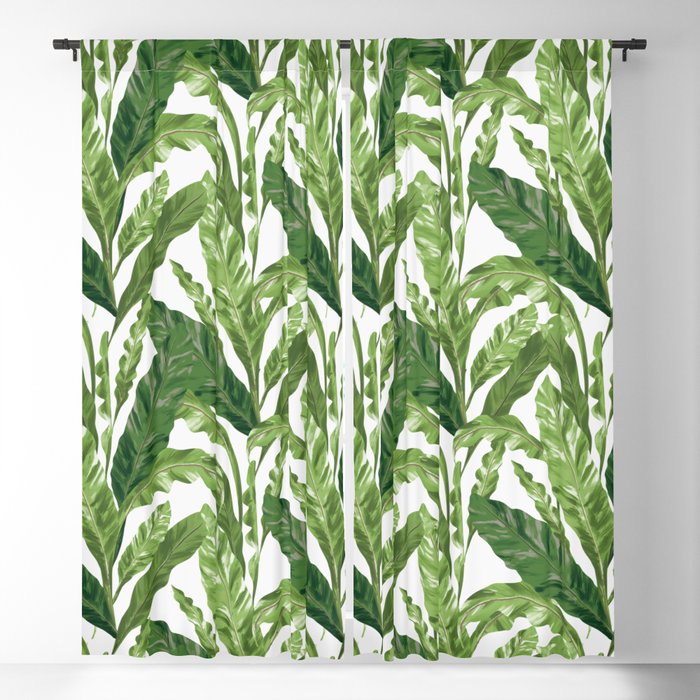 Tropical Leaves - White Blackout Curtain