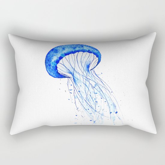 blue jellyfish watercolor Rectangular Pillow