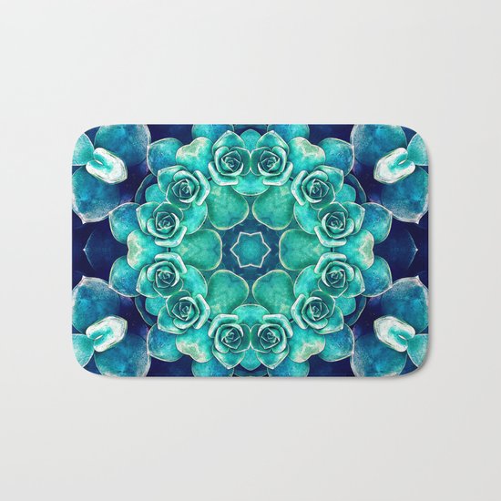 Turquoise Succulents Mandala Bath Mat