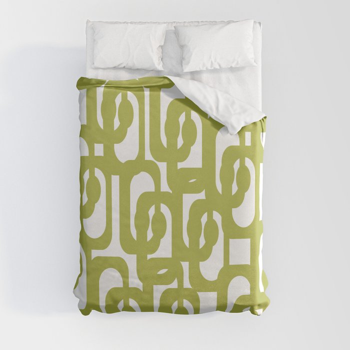 Mid-Century Modern Loops Retro Pattern in Light Olive Green and White Duvet Cover