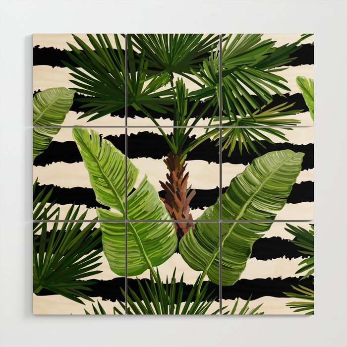 Beautiful seamless vintage floral summer pattern with palm trees, tropical leaves Wood Wall Art