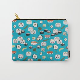 Kawaii Sushi Carry-All Pouch | Food, Graphicdesign, Snacks, Oil, Seaweed, Kawaii, Sushi, Vegtables, Pattern, Fish 