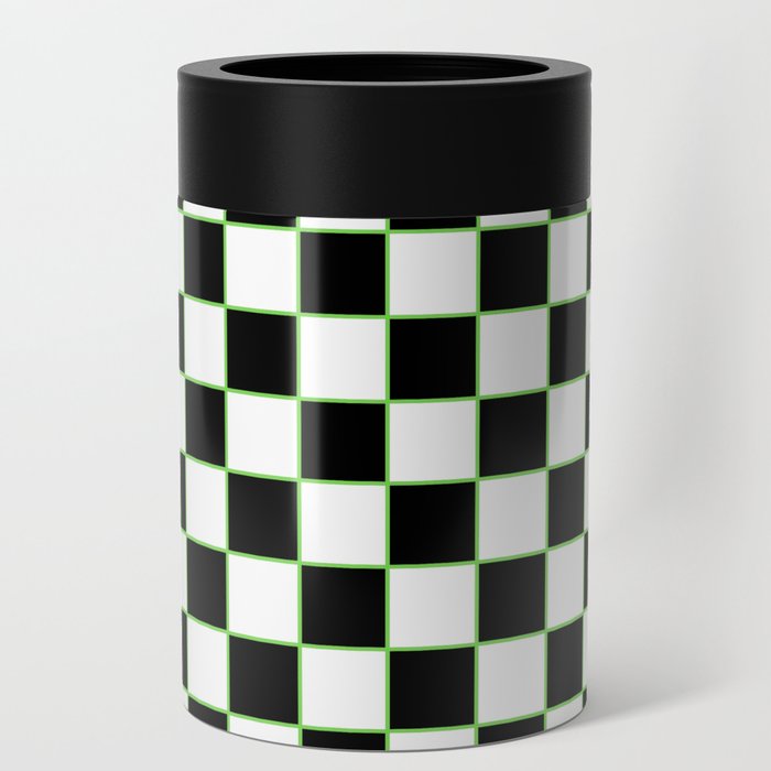 Checkered With Neon Green Can Cooler