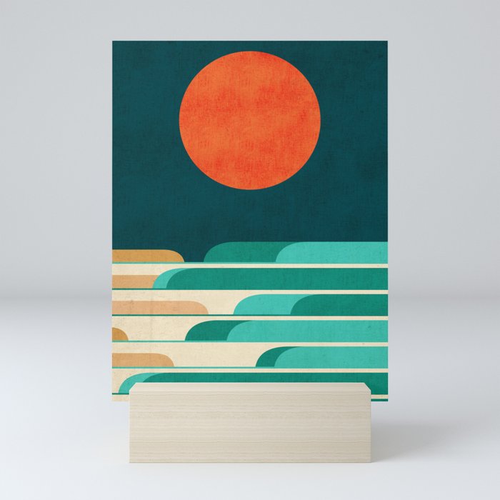 Chasing wave under the red moon Mini Art Print